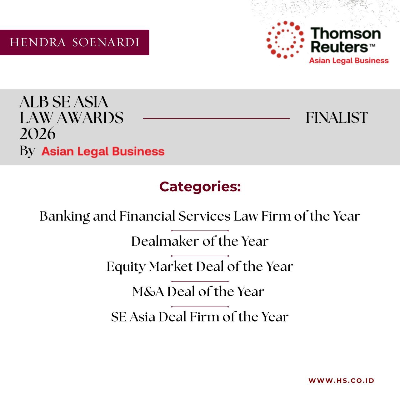 Finalist At The 22nd Annual ALB SE Asia Law Awards 2026